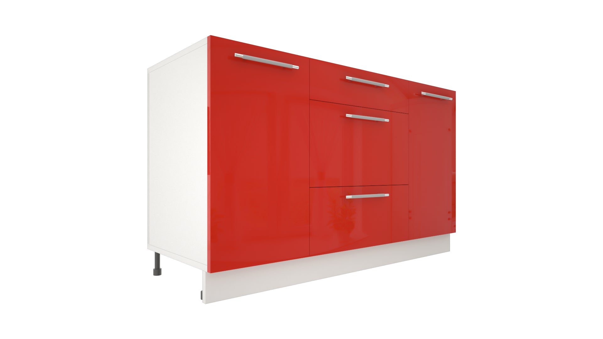 Ilot Central de Cuisine Solo 140 Tiroirs rouge laquée