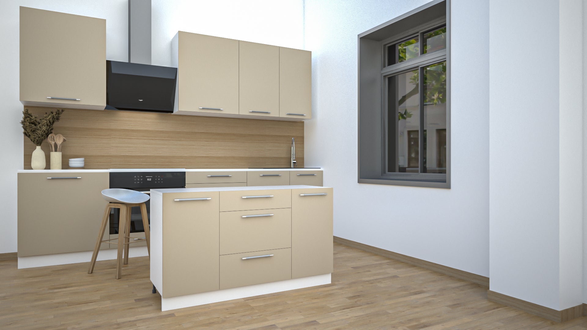 Ilot Central de Cuisine Solo 140 Tiroirs sable mat