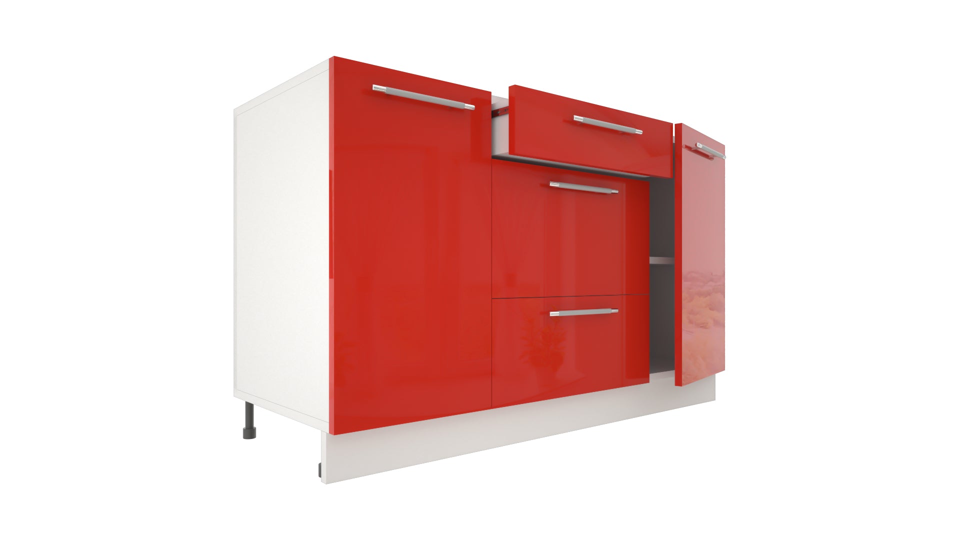 Ilot Central de Cuisine Solo 140 Tiroirs rouge laquée