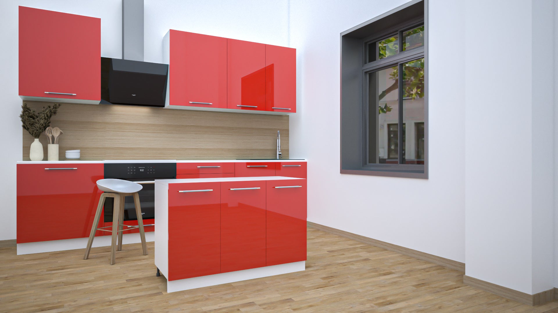 Ilot Central de Cuisine Solo 120 rouge laquée