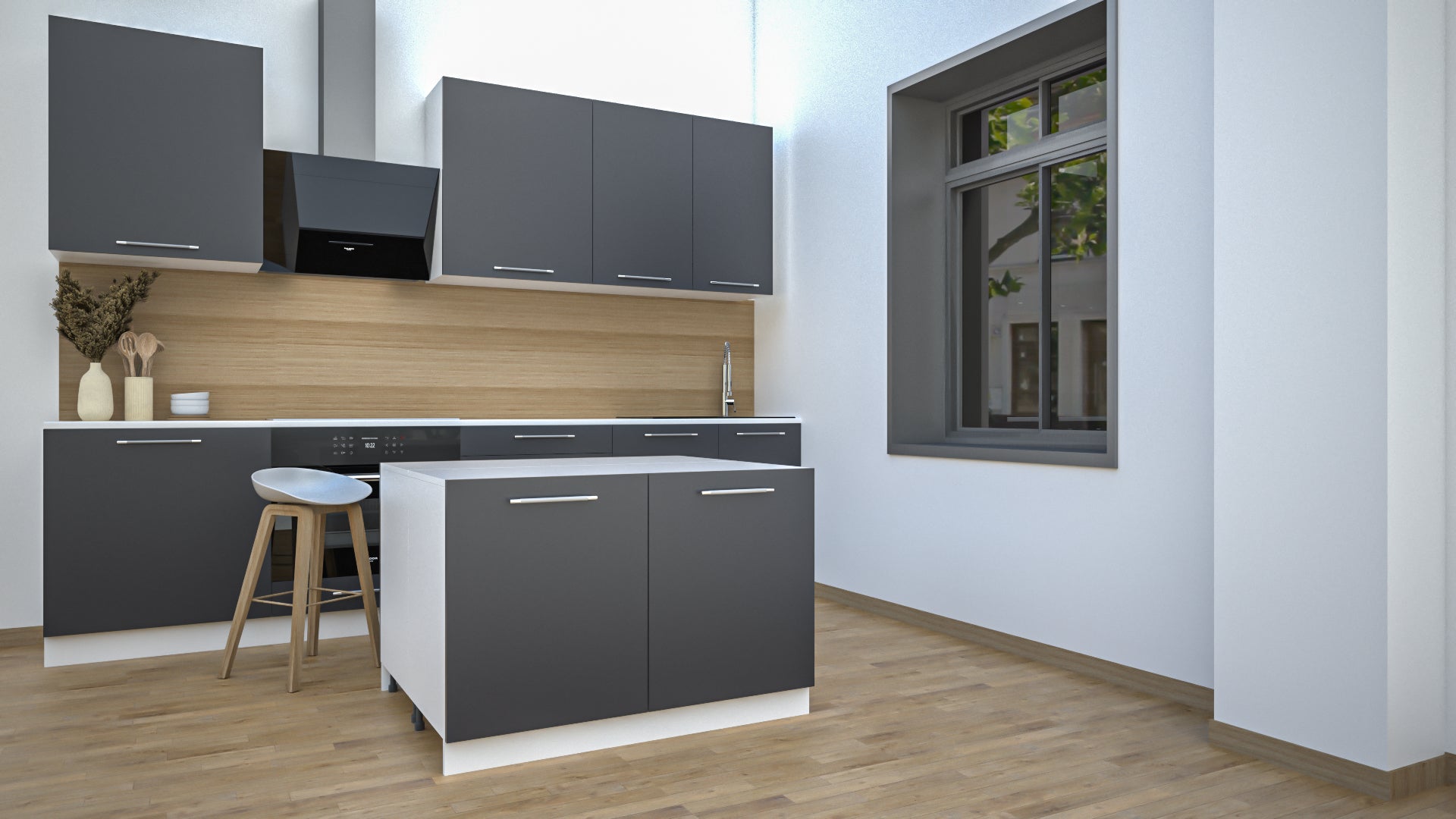 Ilot Central de Cuisine Duo 120 sable gris anthracite