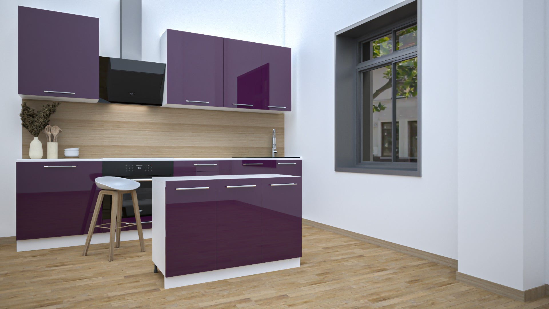 Ilot Central de Cuisine Solo 120 aubergine laquée