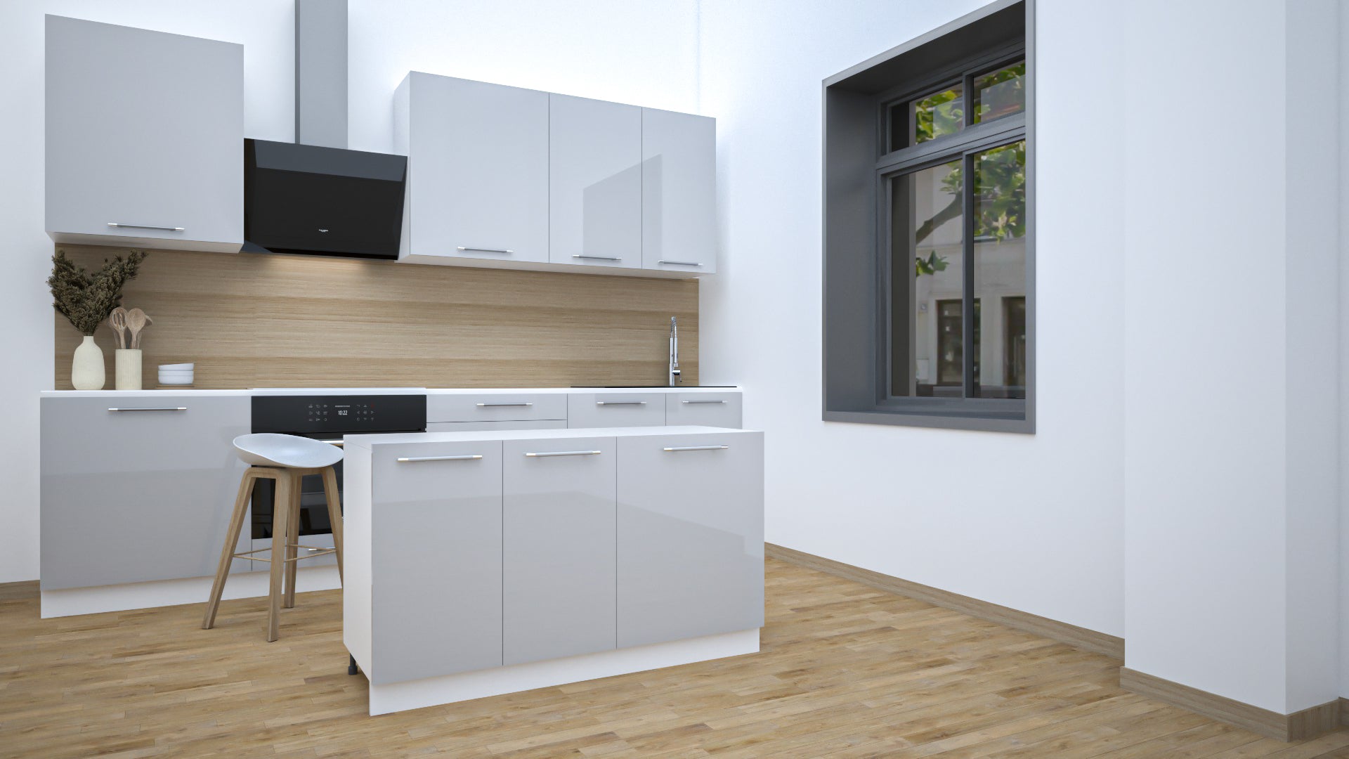 Ilot Central de Cuisine Solo 140 gris laquée