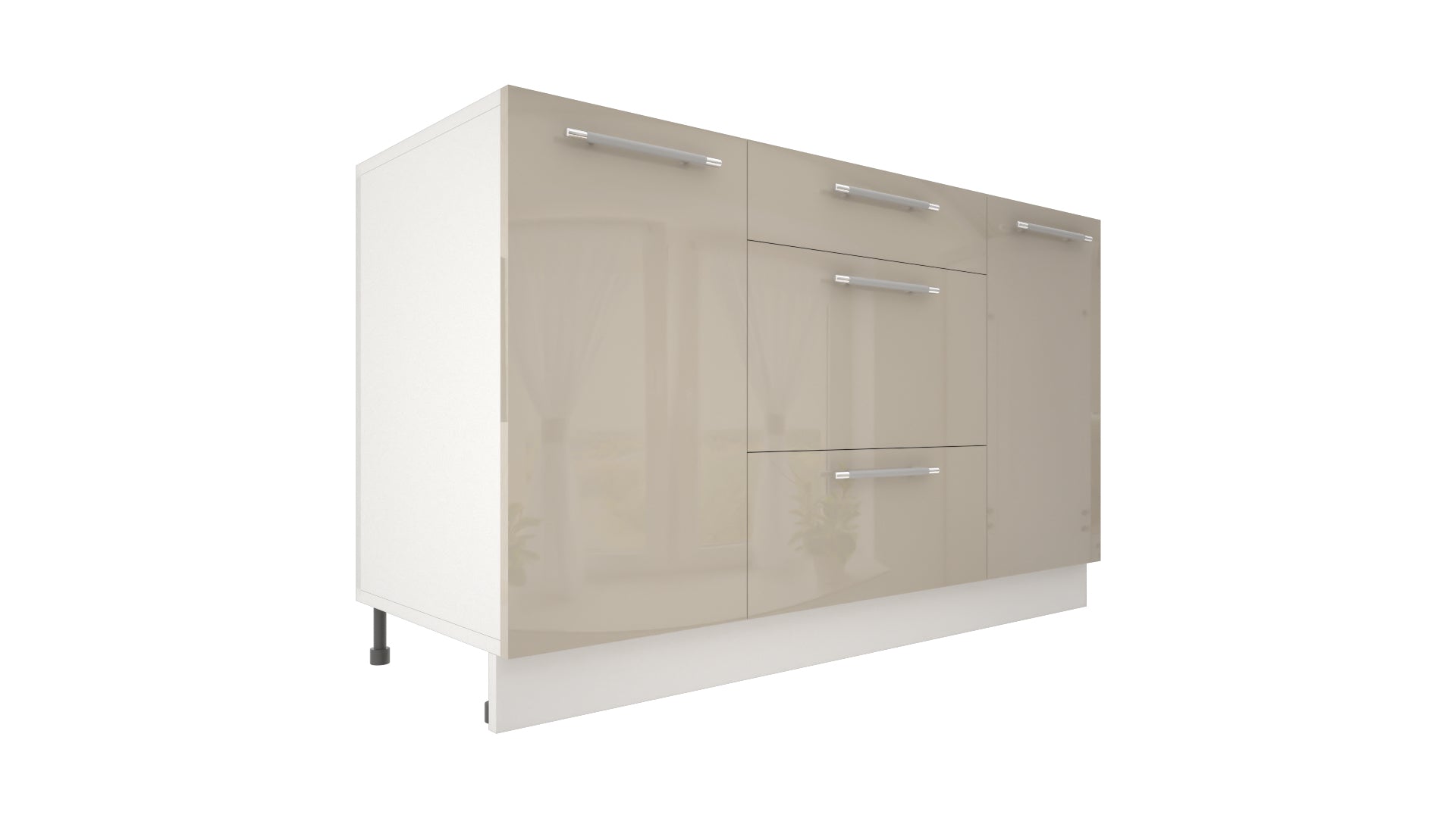 Ilot Central de Cuisine Solo 140 Tiroirs beige laquée