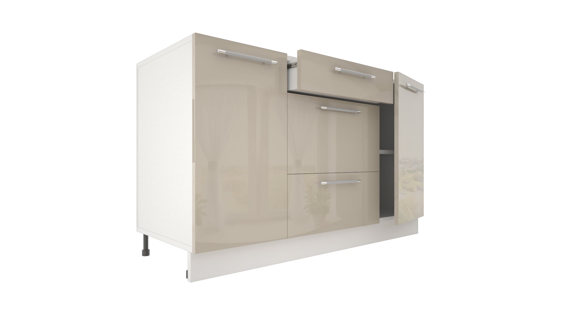Ilot Central de Cuisine Solo 140 Tiroirs beige laquée