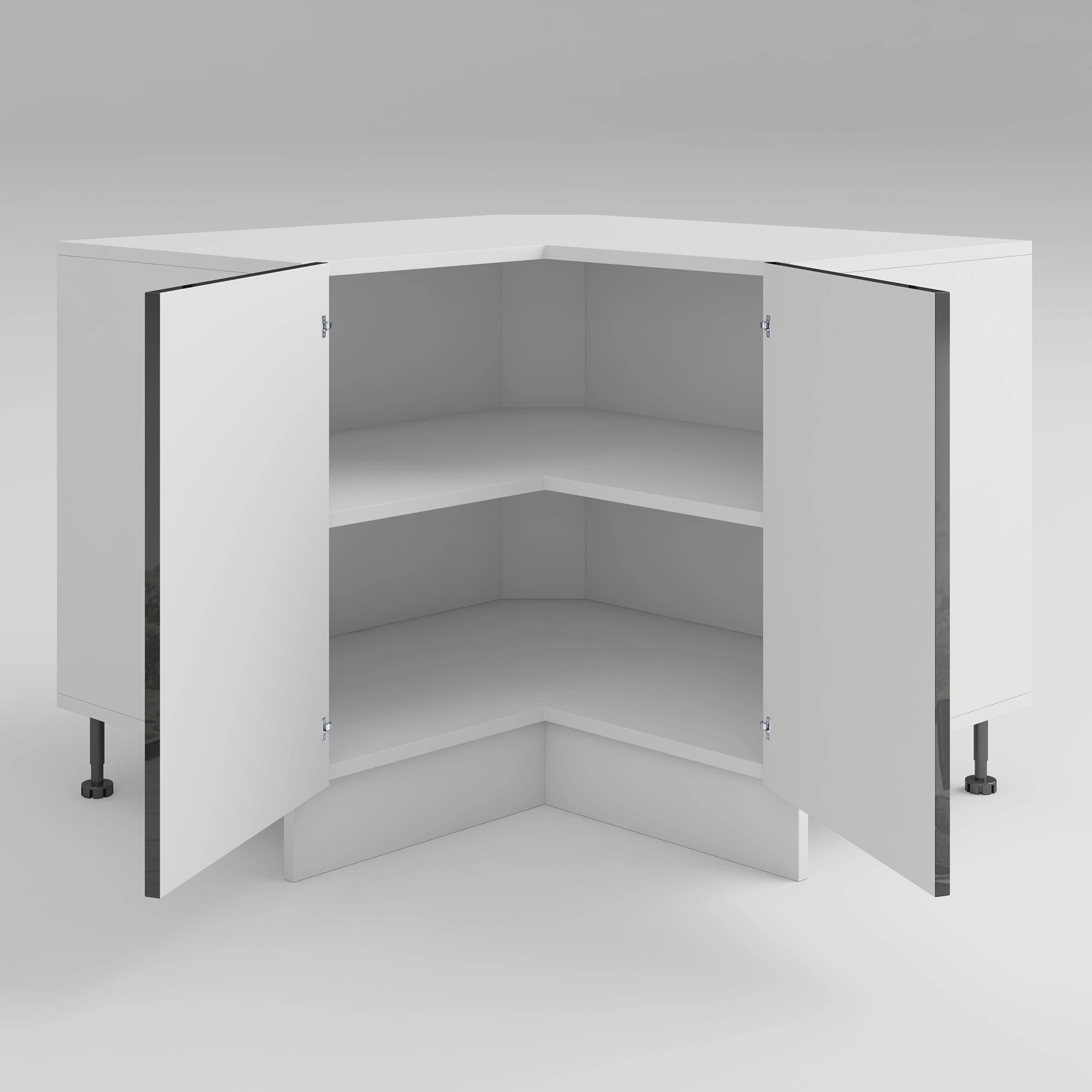 Meuble d'angle de cuisine ouvert gris laqué 2 portes 2 étagères L 90 x H 72 cm