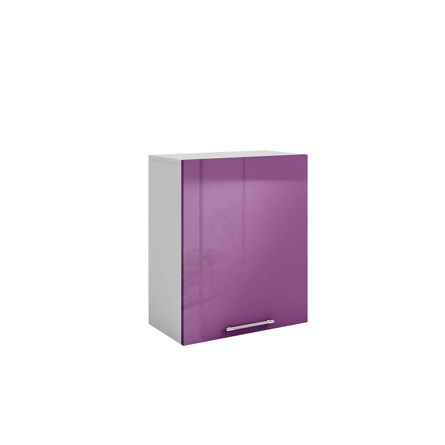 Meuble de cuisine haut aubergine laqué 1 porte 2 étagères L 60 x H 72 cm