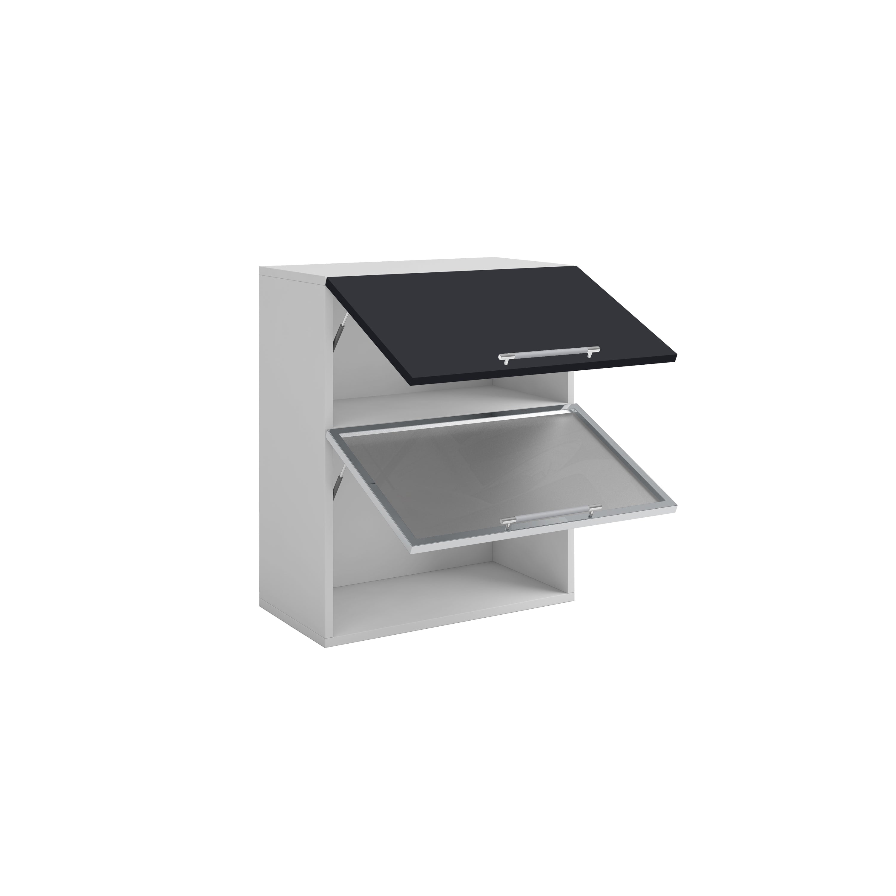 Meuble de cuisine haut vitré gris anthracite 2 portes 2 étagères L 60 x H 72 cm