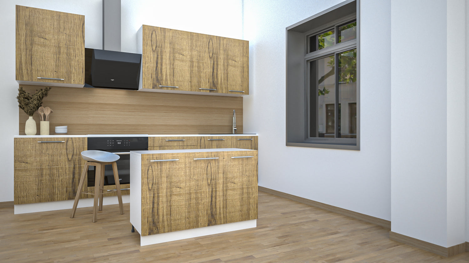 Ilot Central de Cuisine Solo 120 bois clair