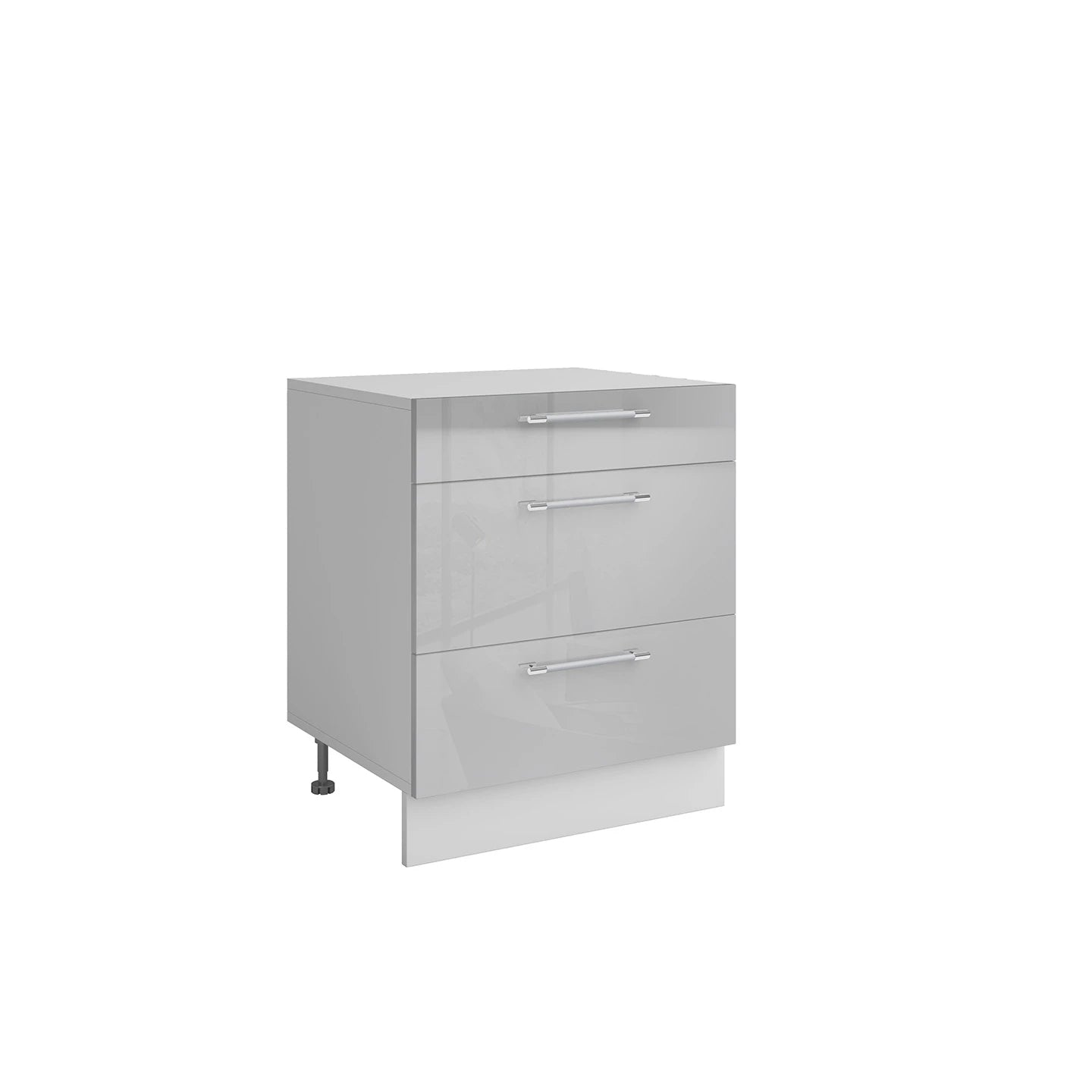 Meuble de cuisine casserolier 3 tiroirs gris laqué L 60 x H 72 cm ( Partie haut non couvert )