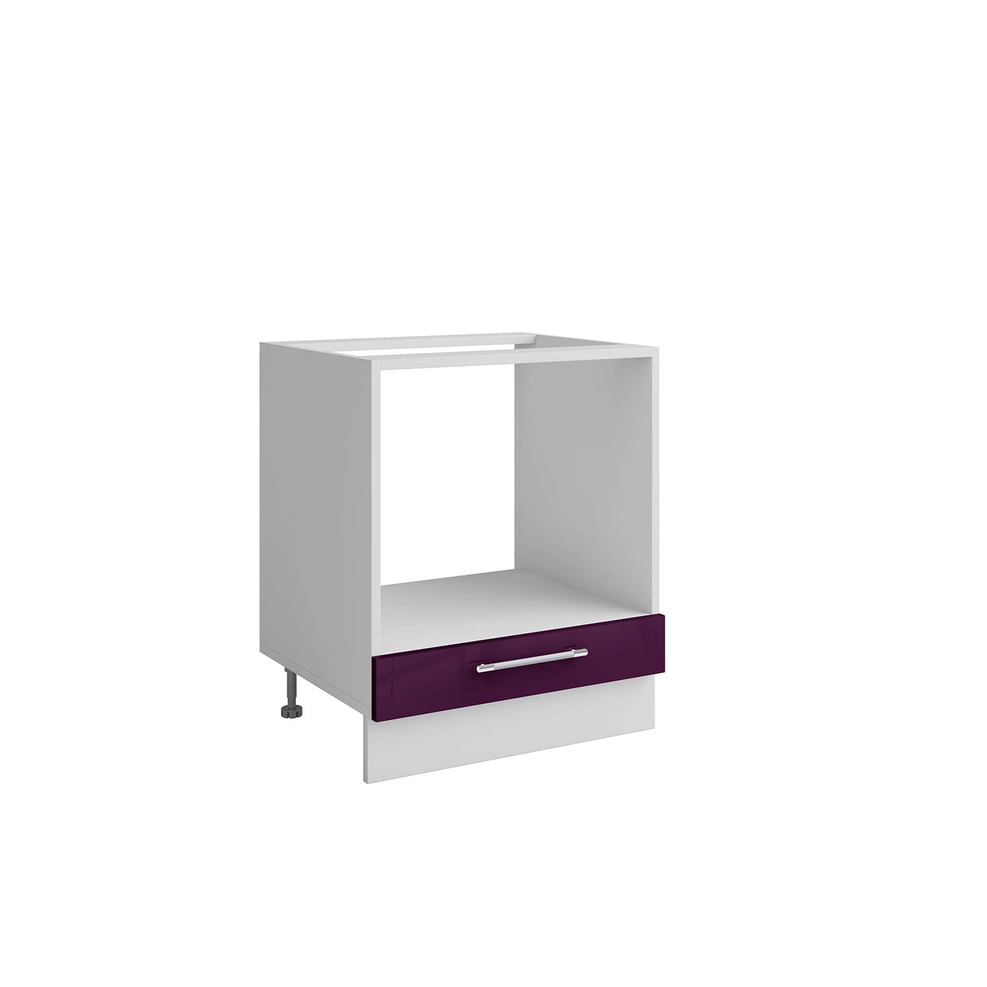 Meuble bas cuisine pour four encastrable + tiroir aubergine laqué L 60 x H 72 cm ( Partie haut non couvert )