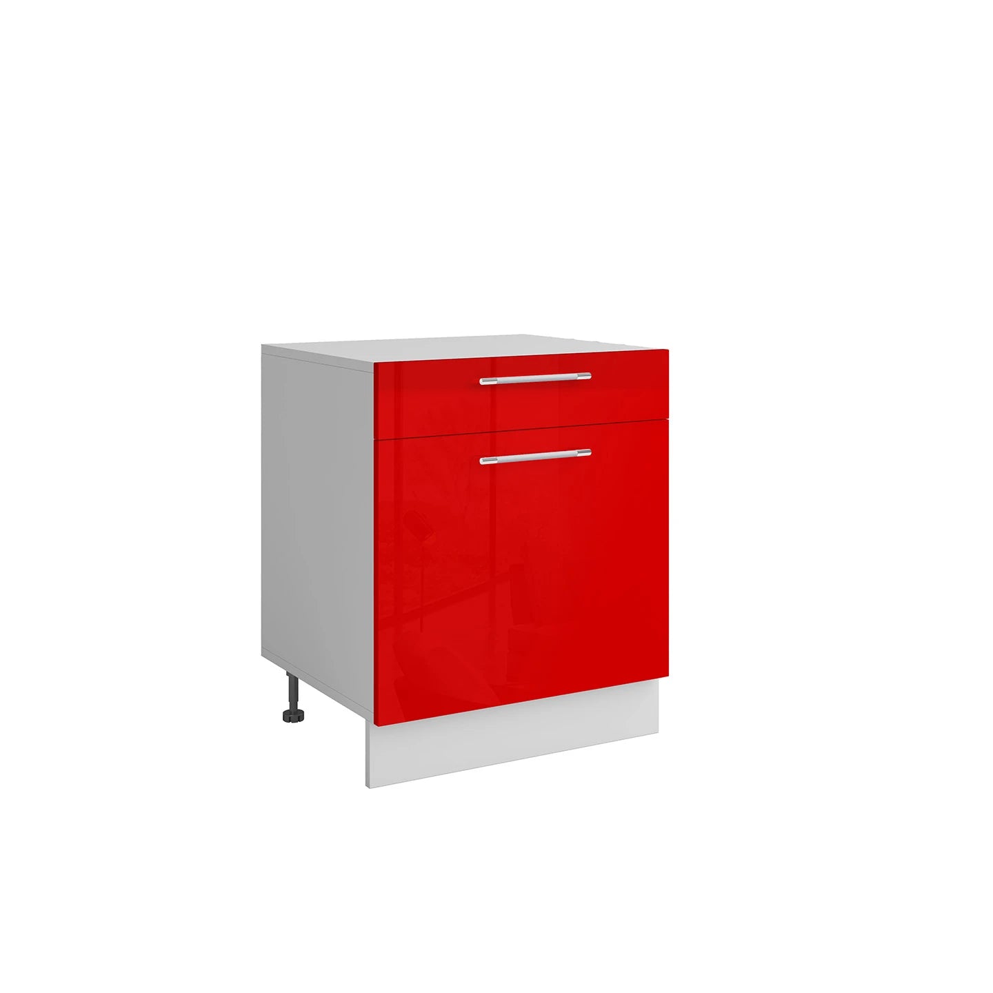 Bas L60xH72 rouge laqué - 1 porte 1 tiroir coulissant  ( Partie haut non couvert )