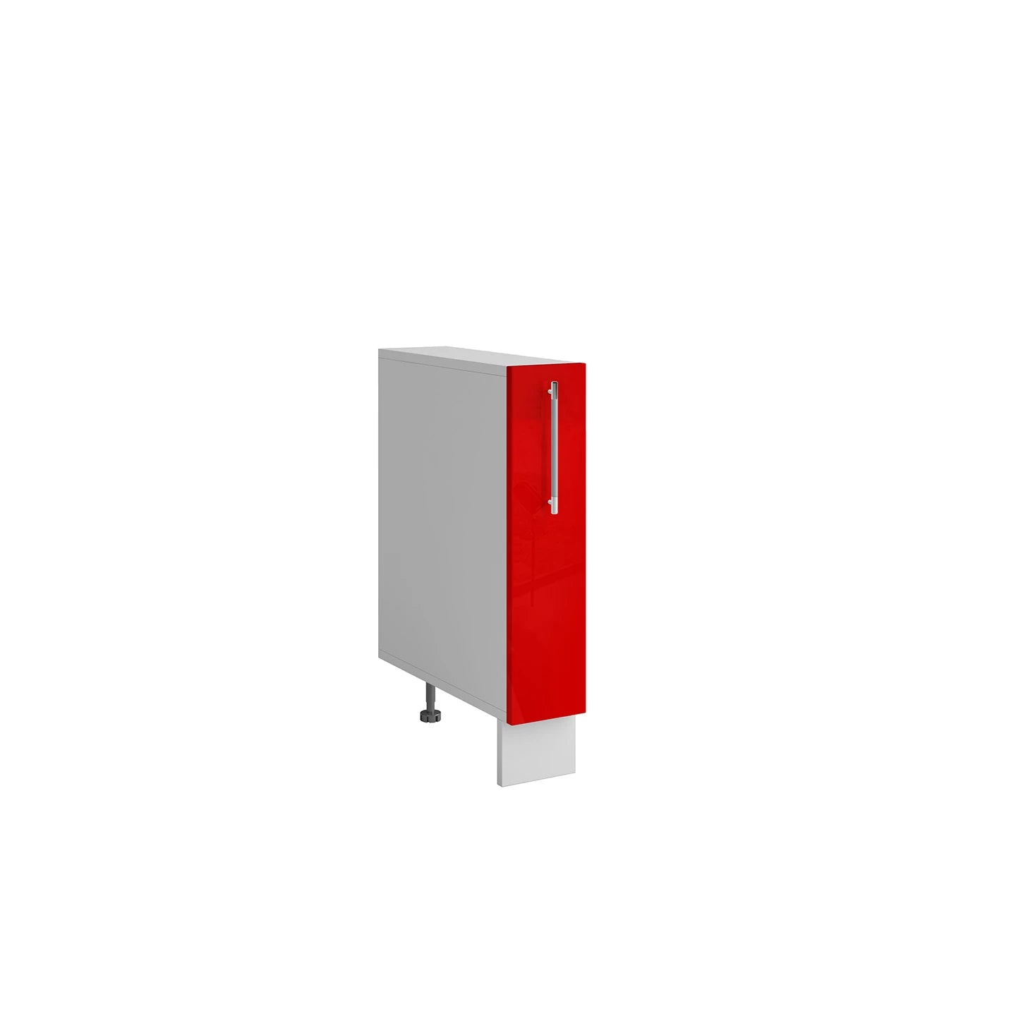 Meuble bas de cuisine rouge laqué 1 porte panier coulissant Inox L 15 x H 72 cm ( Partie haut non couvert )