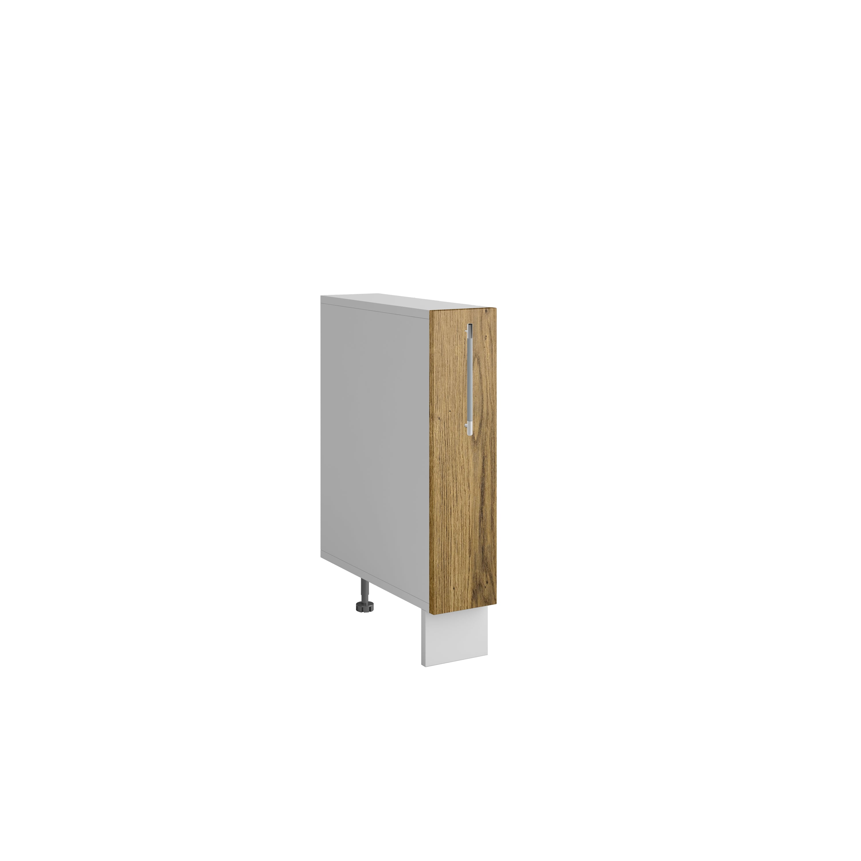 Meuble de cuisine bas bois clair 1 porte panier coulissant Inox L 15 x H 72 cm ( Partie haut non couvert )