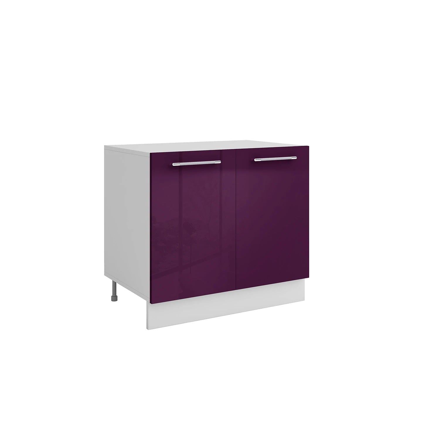 Meuble de cuisine bas aubergine laqué 2 portes 1 étagère L 80 x H 72 cm