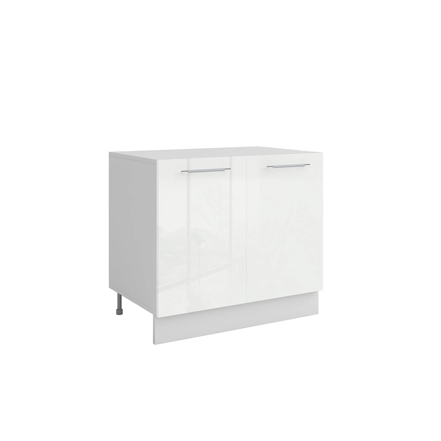 Meuble de cuisine bas blanc laqué 2 portes 1 étagère L 80 x H 72 cm