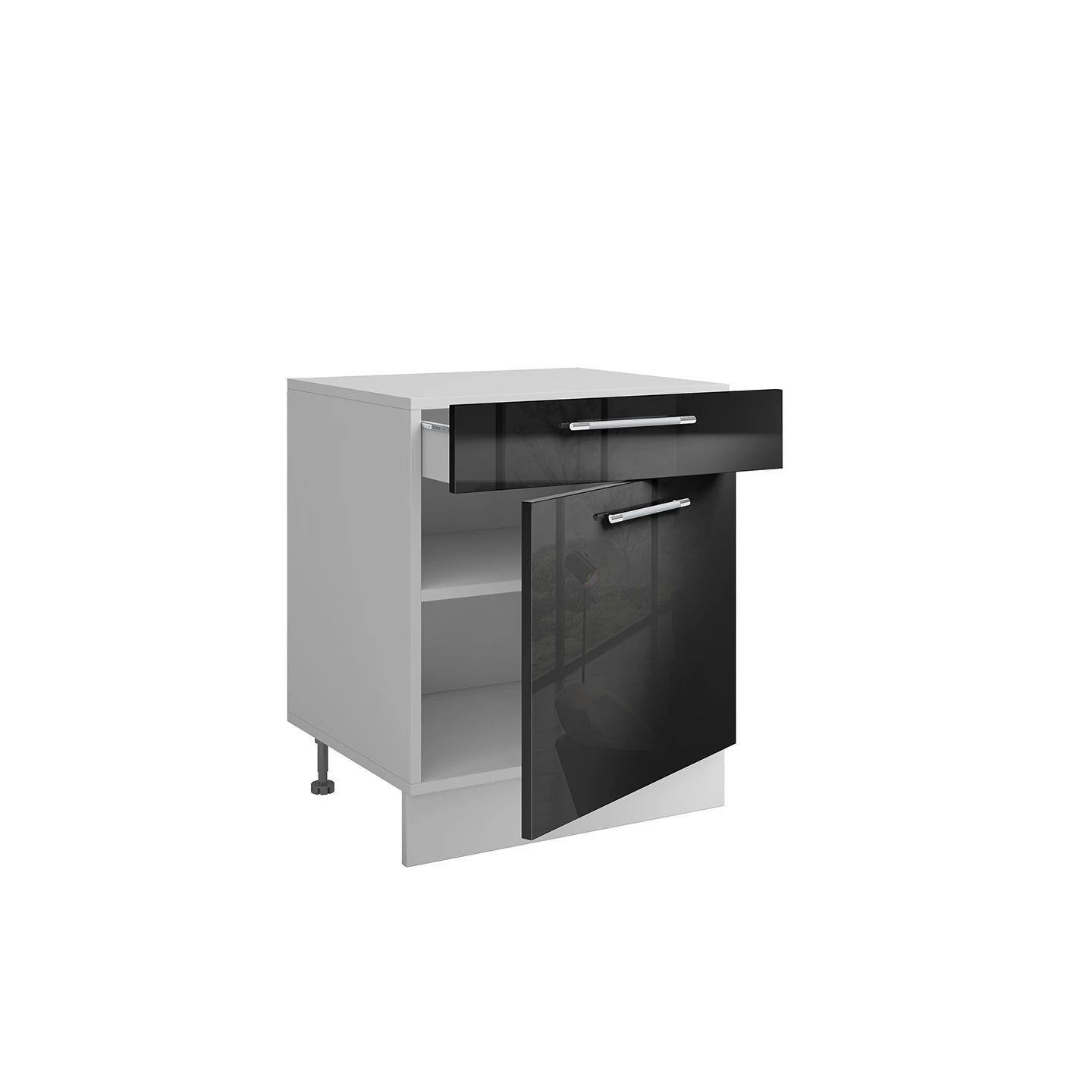 Bas L60xH72 noir laqué - 1 porte 1 tiroir coulissant  ( Partie haut non couvert )