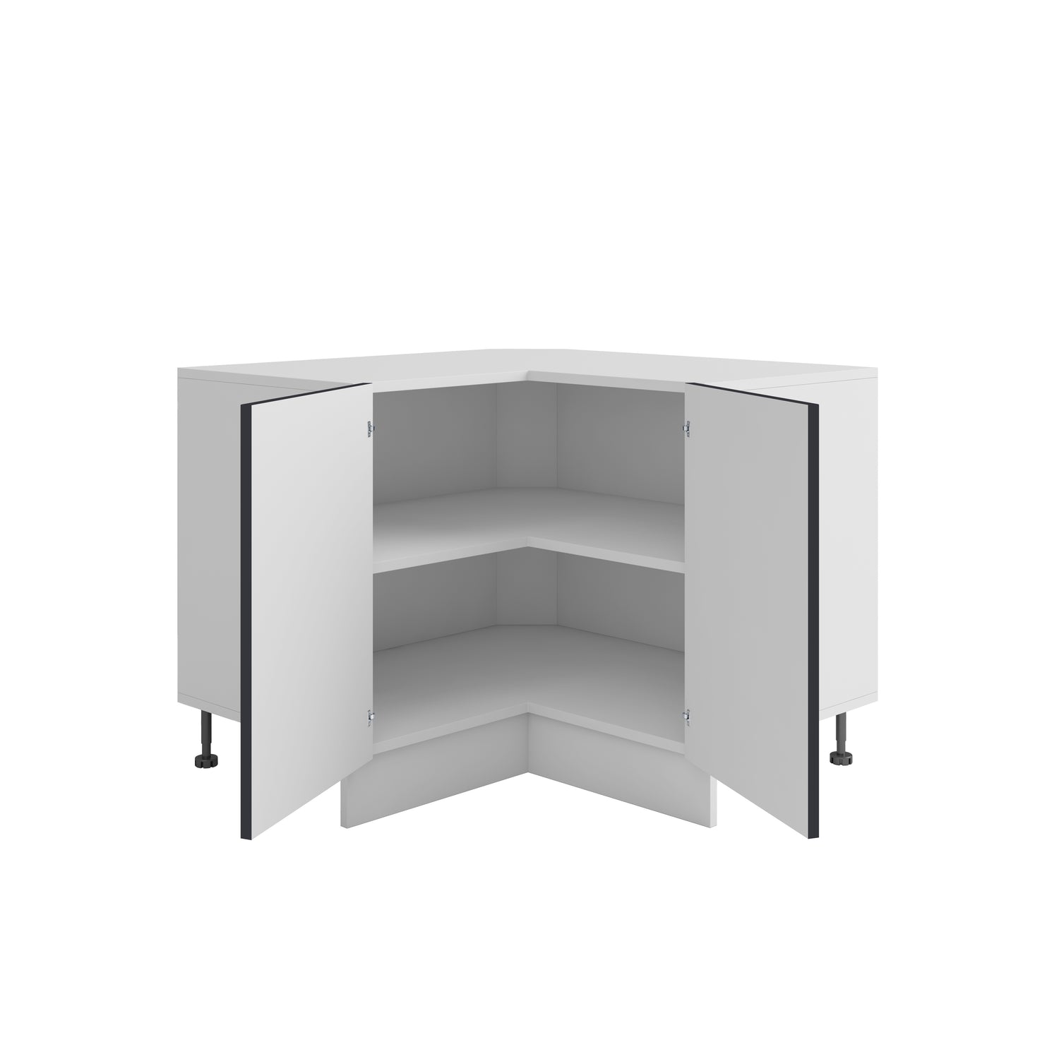 Meuble de cuisine bas d'angle gris anthracite 2 portes 1 étagères L 90 x 90 x H 72 cm ( Partie haut non couvert )