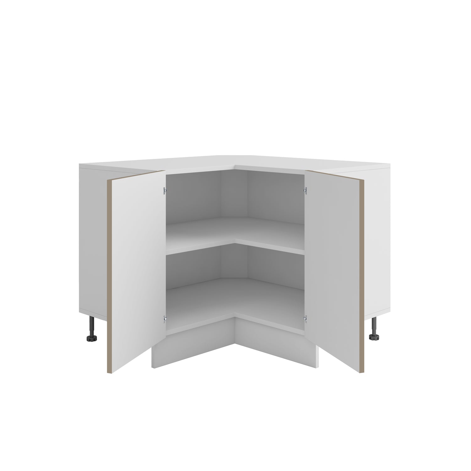 Meuble de cuisine bas d'angle sable mat 2 portes 1 étagères L 90 x 90 x H 72 cm ( Partie haut non couvert )