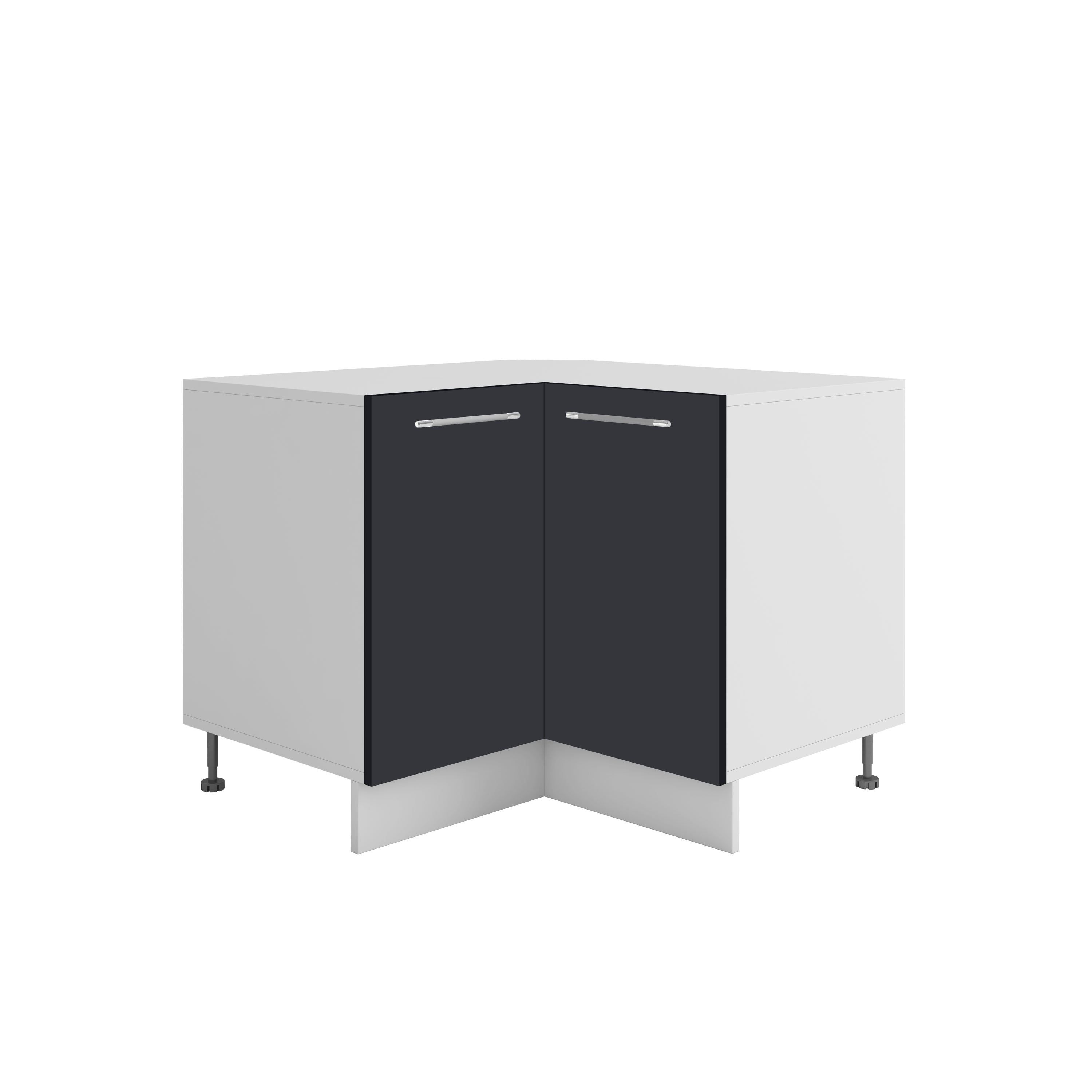 Meuble de cuisine bas d'angle gris anthracite 2 portes 1 étagères L 90 x 90 x H 72 cm ( Partie haut non couvert )