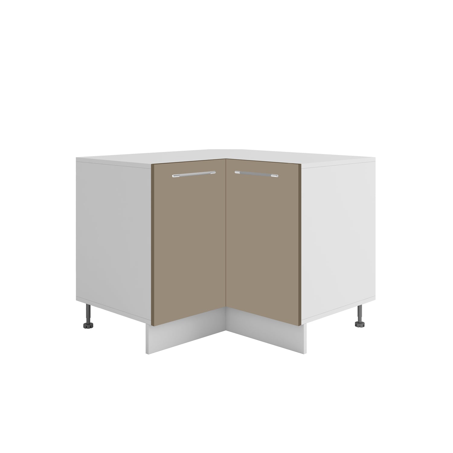 Meuble de cuisine bas d'angle sable mat 2 portes 1 étagères L 90 x 90 x H 72 cm ( Partie haut non couvert )