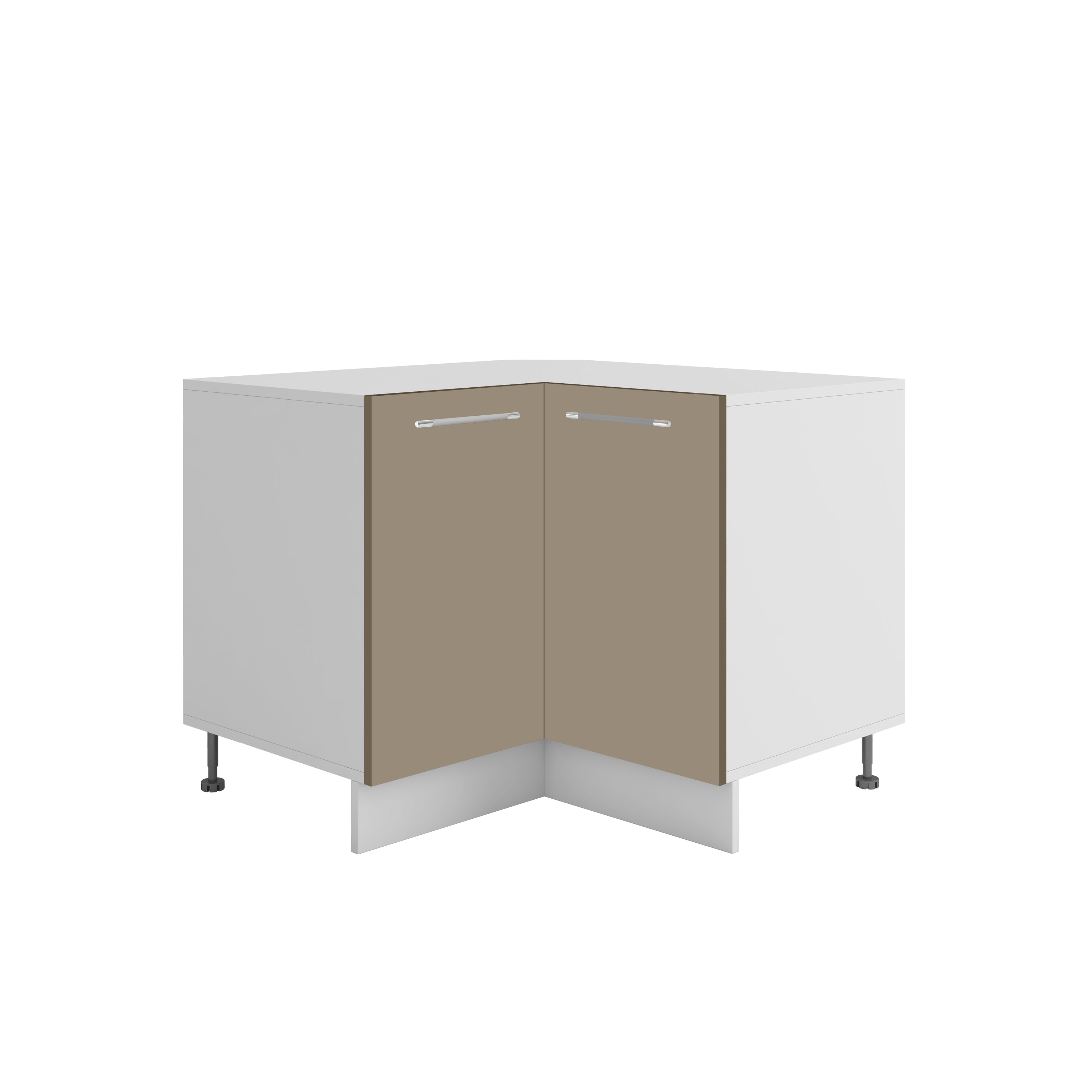 Meuble de cuisine bas d'angle sable mat 2 portes 1 étagères L 90 x 90 x H 72 cm ( Partie haut non couvert )