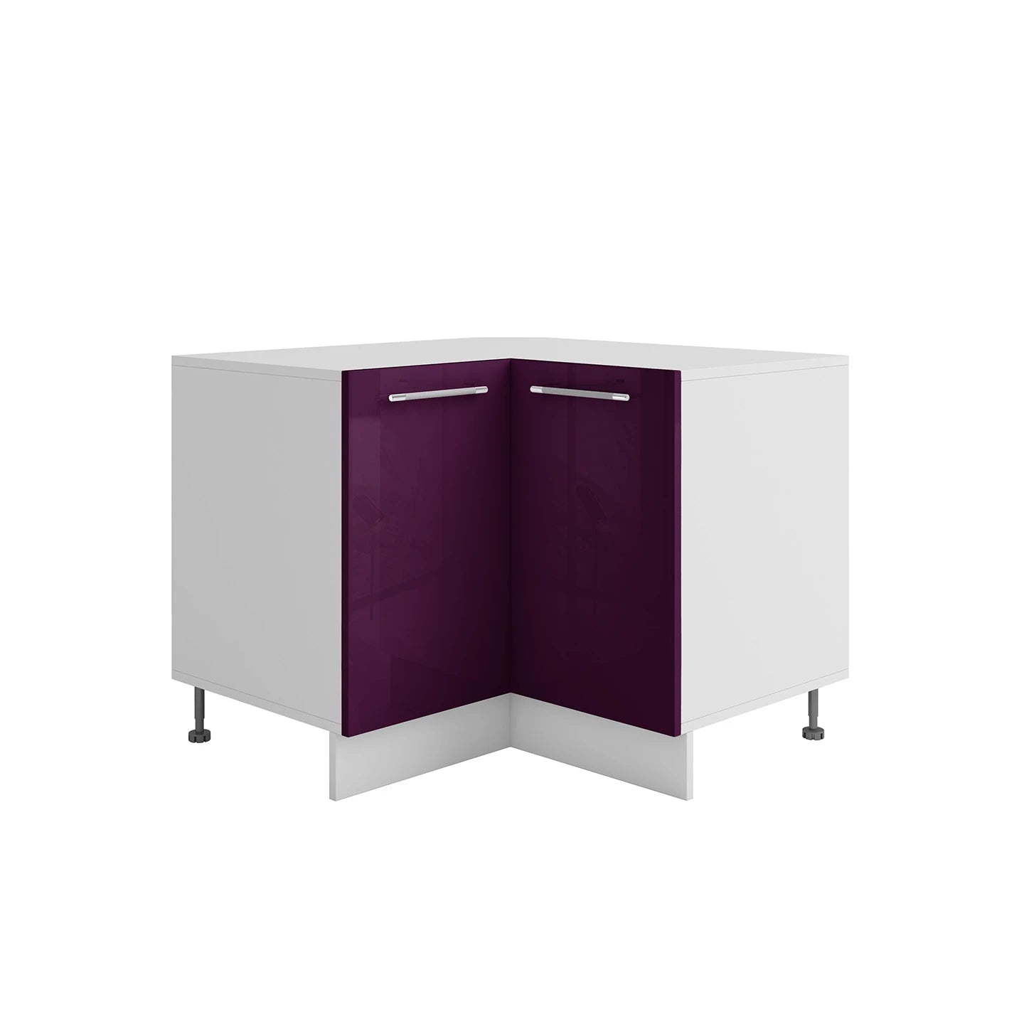 Meuble d'angle de cuisine aubergine laqué 2 portes 1 étagères L 90 x 90 x H 72 cm