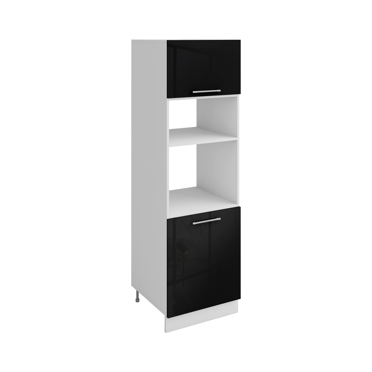 Meuble de cuisine colonne de four - micro-ondes noir laqué 2 portes L 60 x H 200 cm