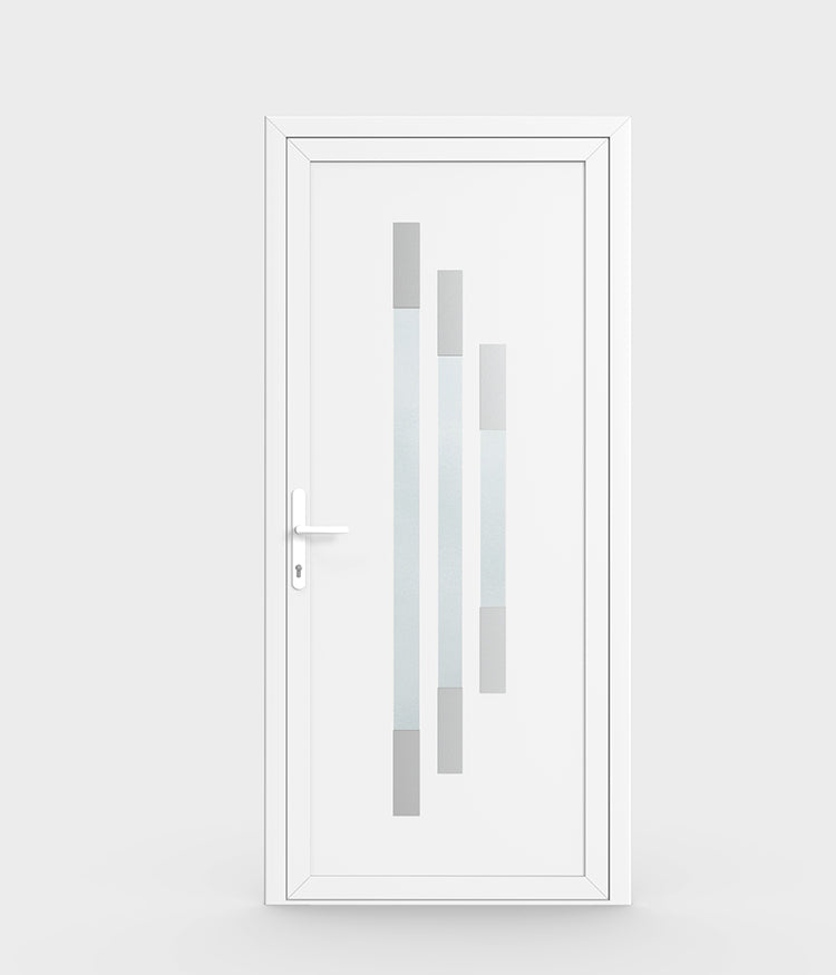Porte d'entrée vitrée sur-mesure en aluminium - 3 carreaux demi cercle,  finition contour inox brossé, vitrage satiné - Blanc / Noir / Inox naturel  / Gris anthracite