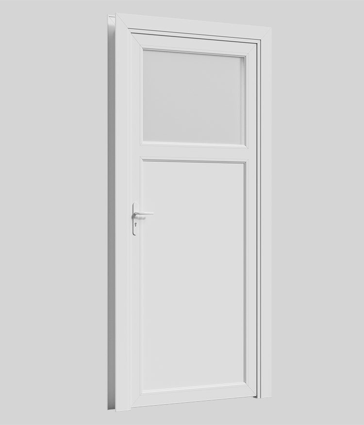 Porte de service 1/4 vitrée PVC blanc H 208 x L 86 cm
