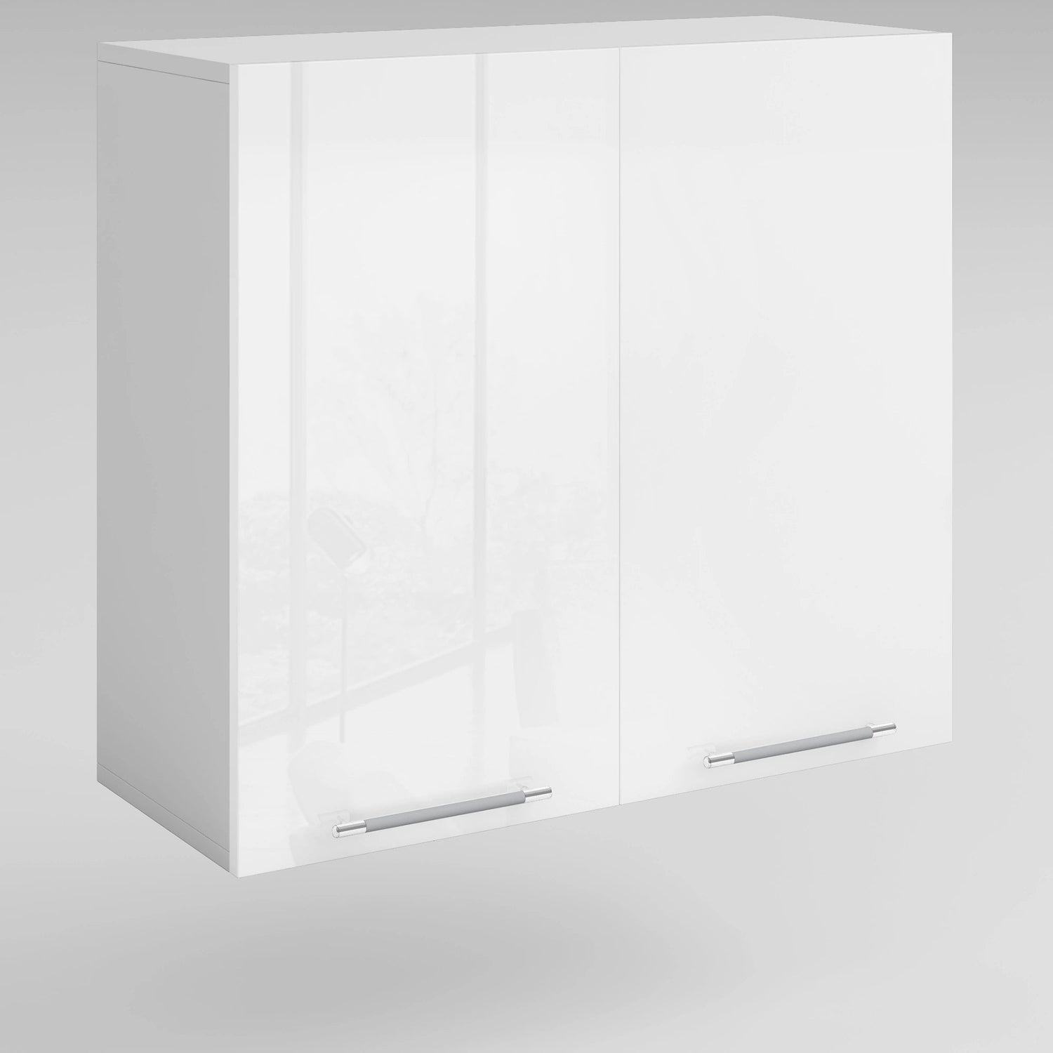 Meuble de cuisine haut blanc laqué 2 portes 3 étagères L 80 x H 72 cm