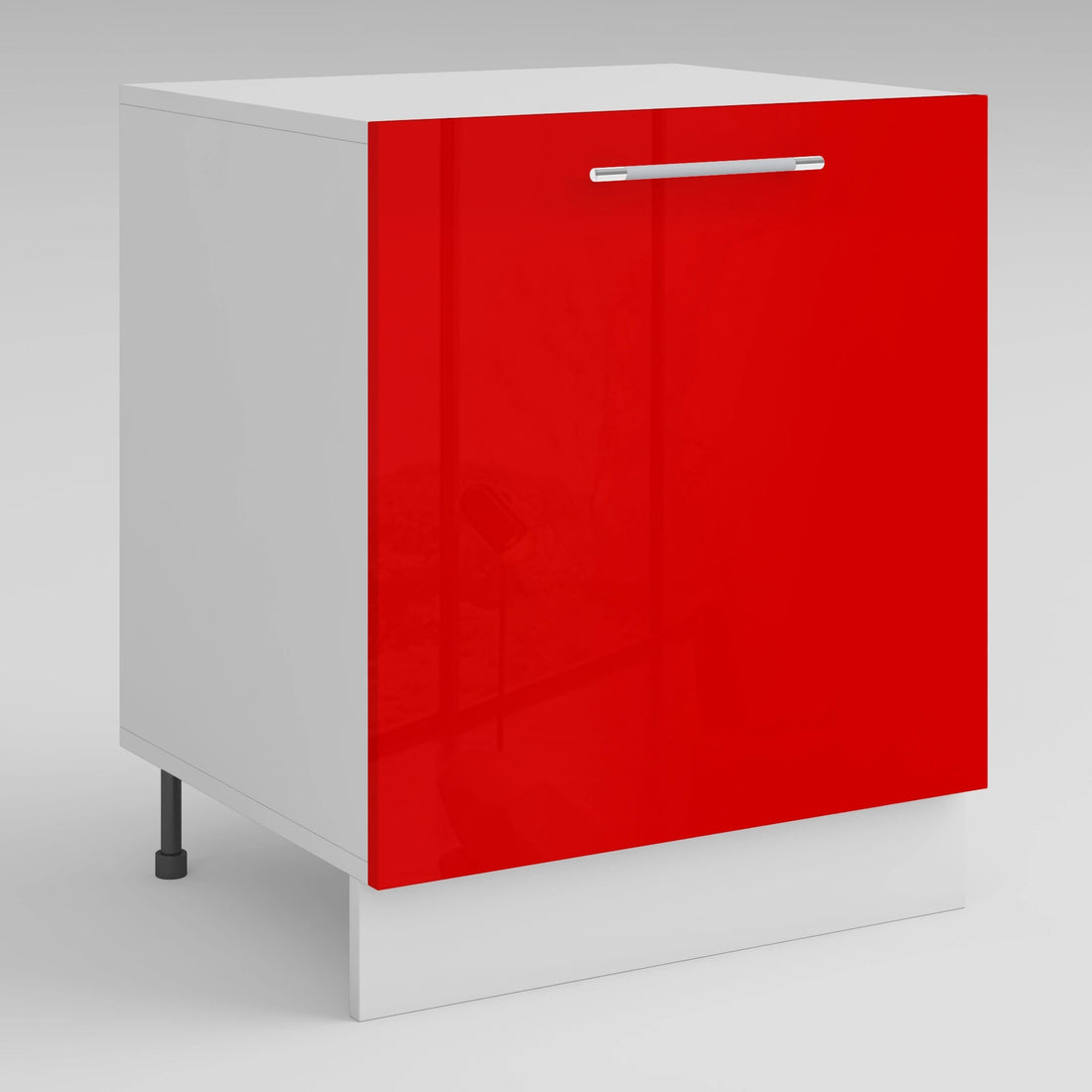 Meuble de cuisine sous évier rouge laqué 1 porte 2 étagères L 60 x H 72 cm