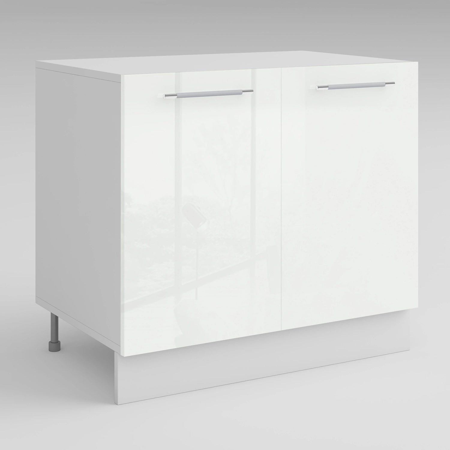 Meuble de cuisine bas blanc laqué 2 portes 3 étagères L 80 x H 72 cm