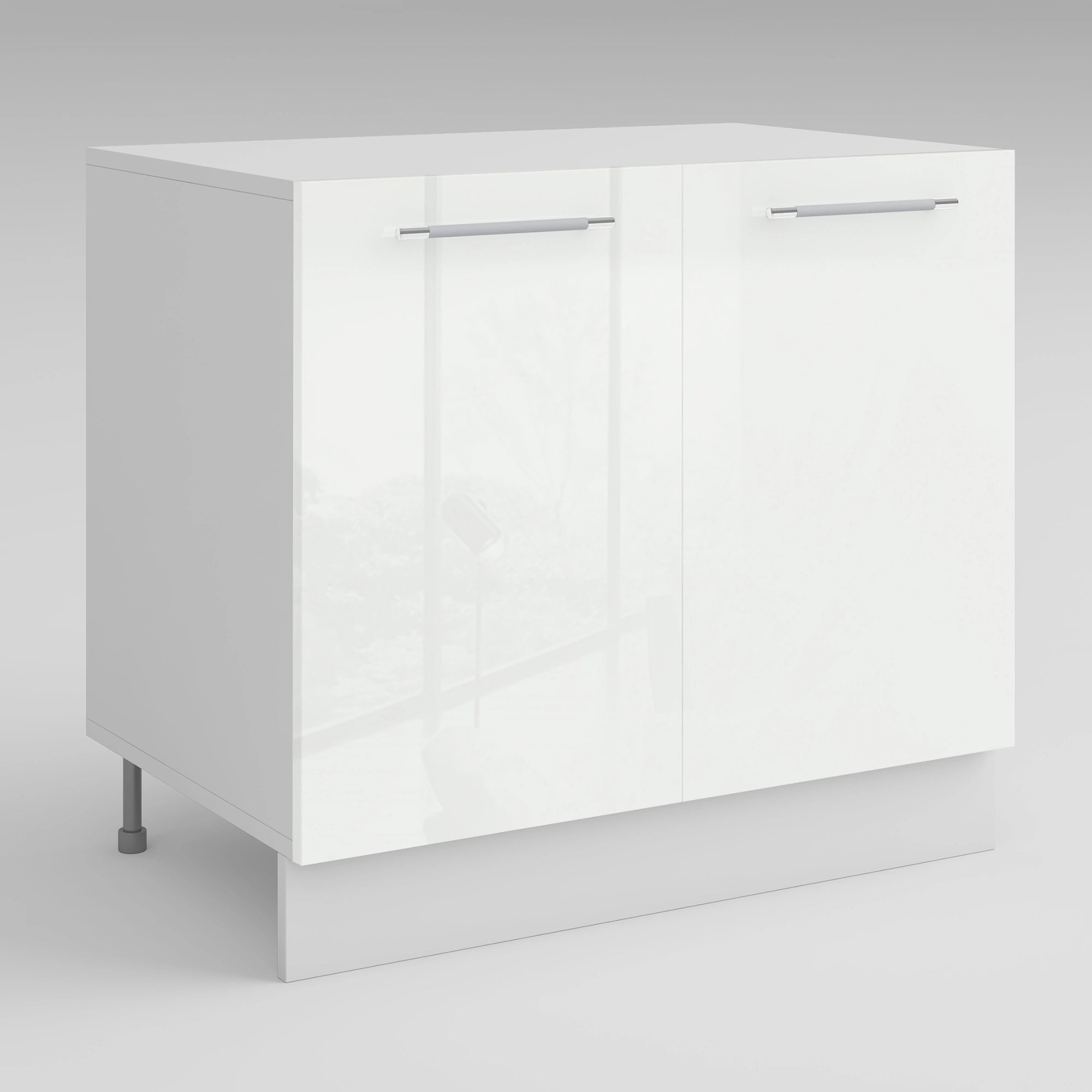 Meuble de cuisine bas blanc laqué 2 portes 3 étagères L 80 x H 72 cm