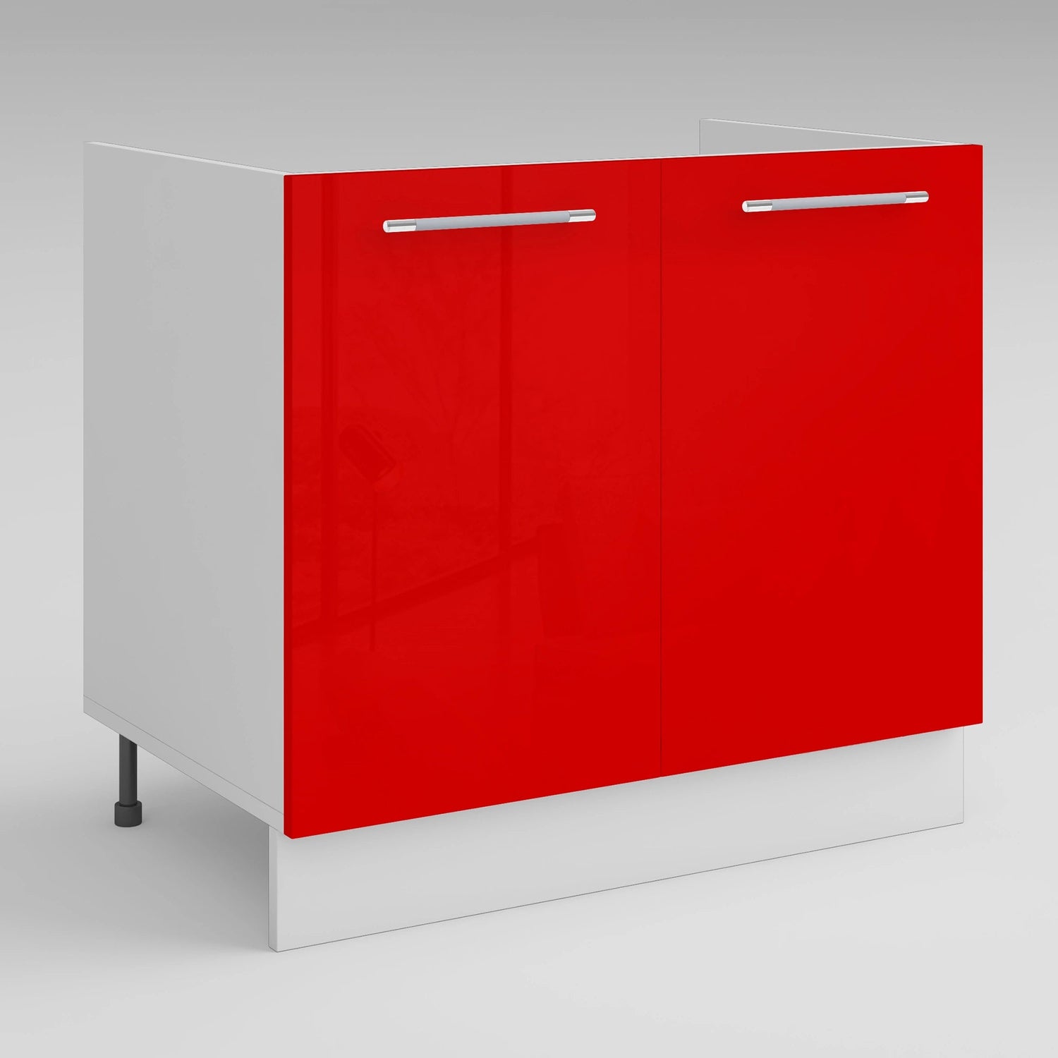 Meuble de cuisine sous évier rouge laqué 2 portes 1 étagère L 80 x H 72 cm