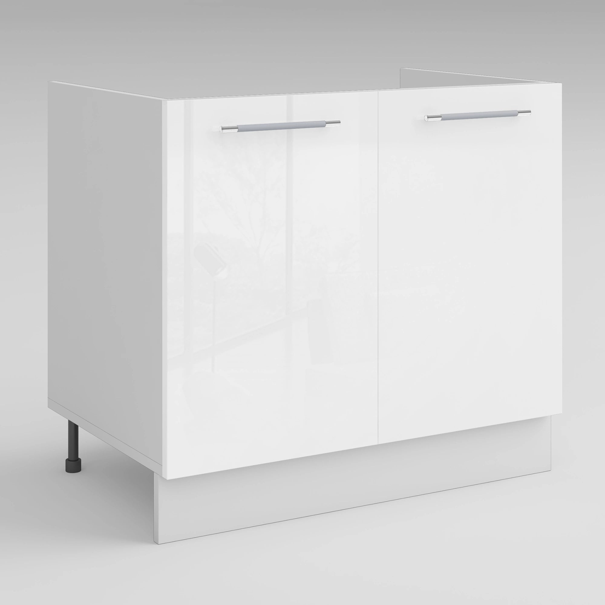 Meuble de cuisine sous évier blanc laqué 2 portes 1 étagère L 80 x H 72 cm