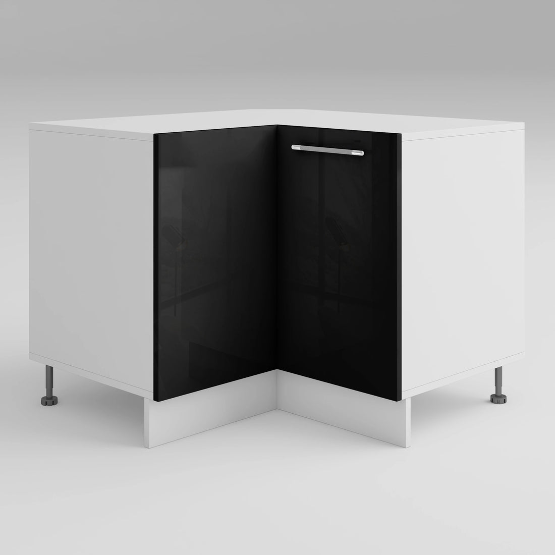 Meuble d'angle de cuisine noir laqué 2 portes 2 étagères L 90 x H 72 cm