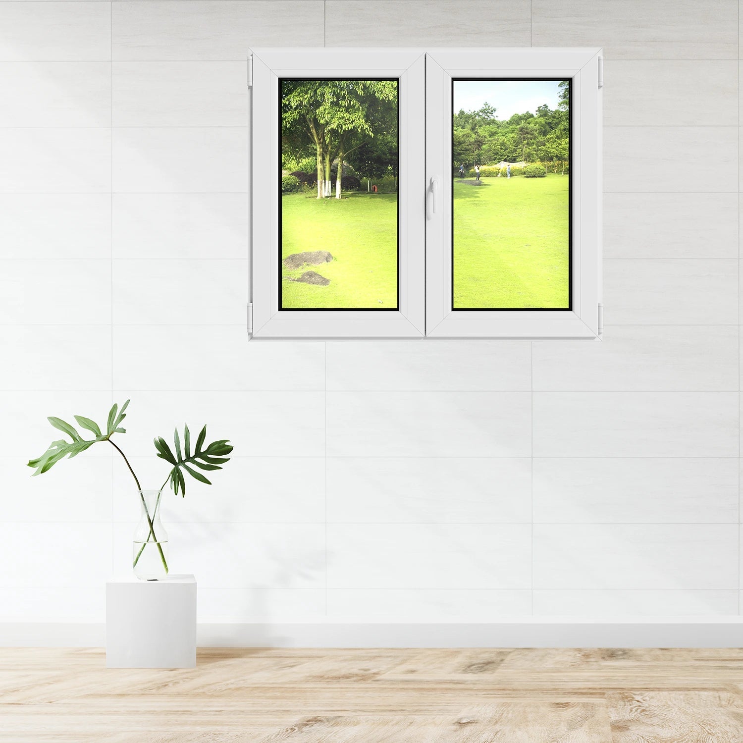 Fenêtre 2 vantaux oscillo-battant PVC blanc H.128 x L.103 cm