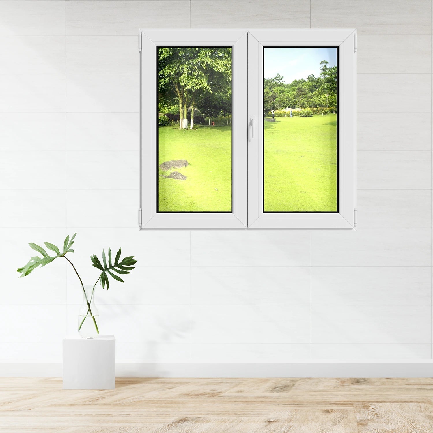 Fenêtre 2 vantaux oscillo-battant PVC blanc H.138 x L.123 cm