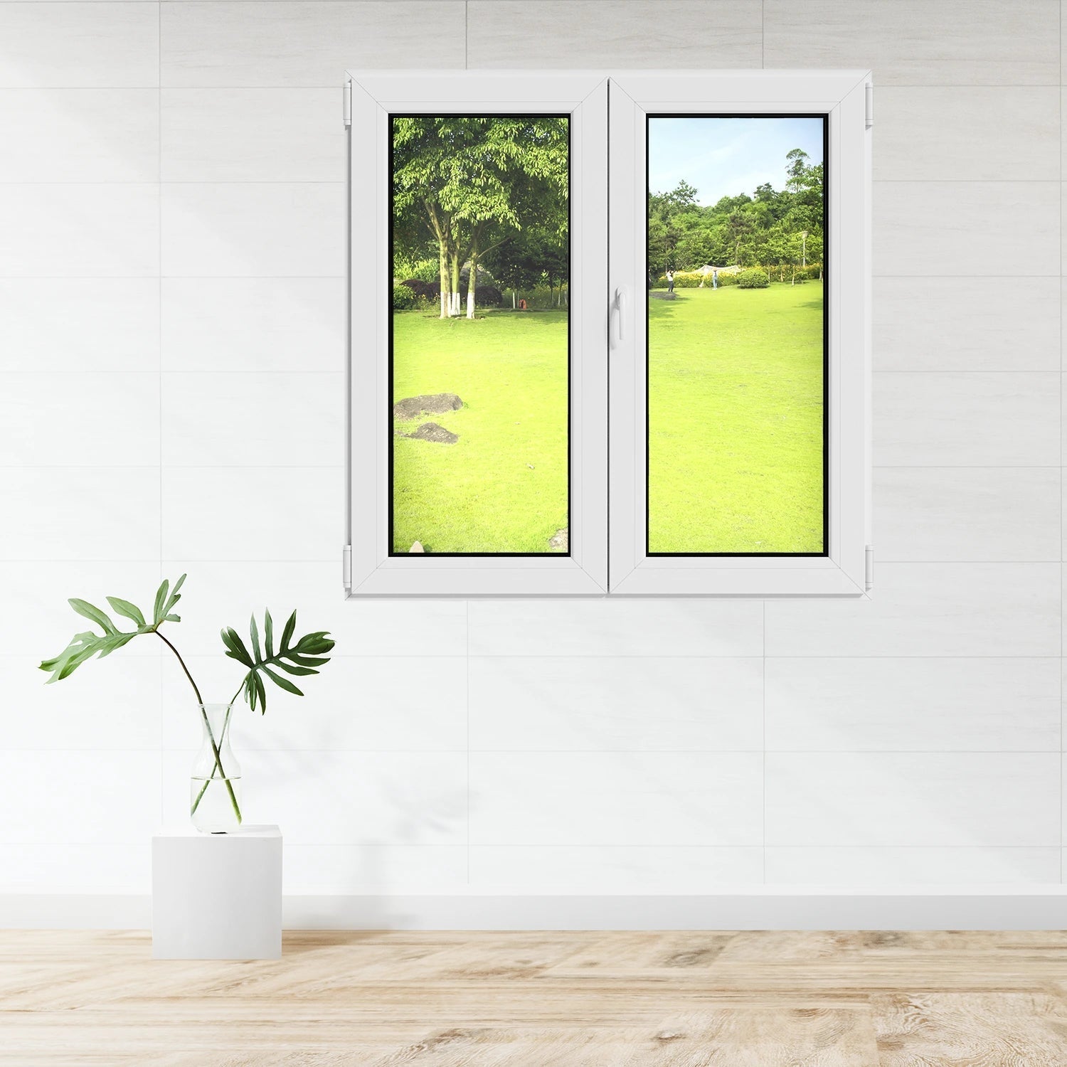 Fenêtre 2 vantaux oscillo-battant PVC blanc H.158 x L.103 cm