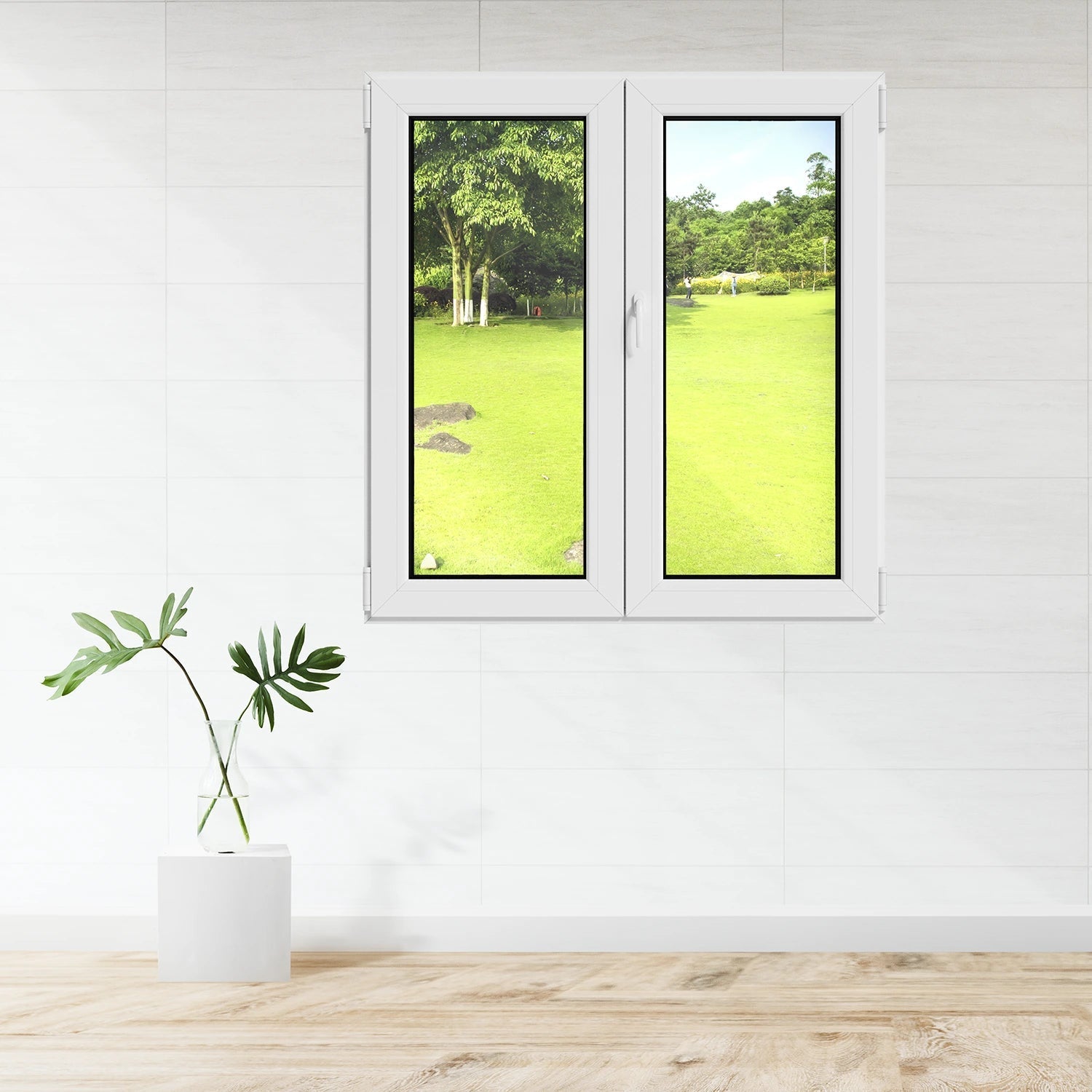 Fenêtre 2 vantaux oscillo-battant PVC blanc H.168 x L.103 cm