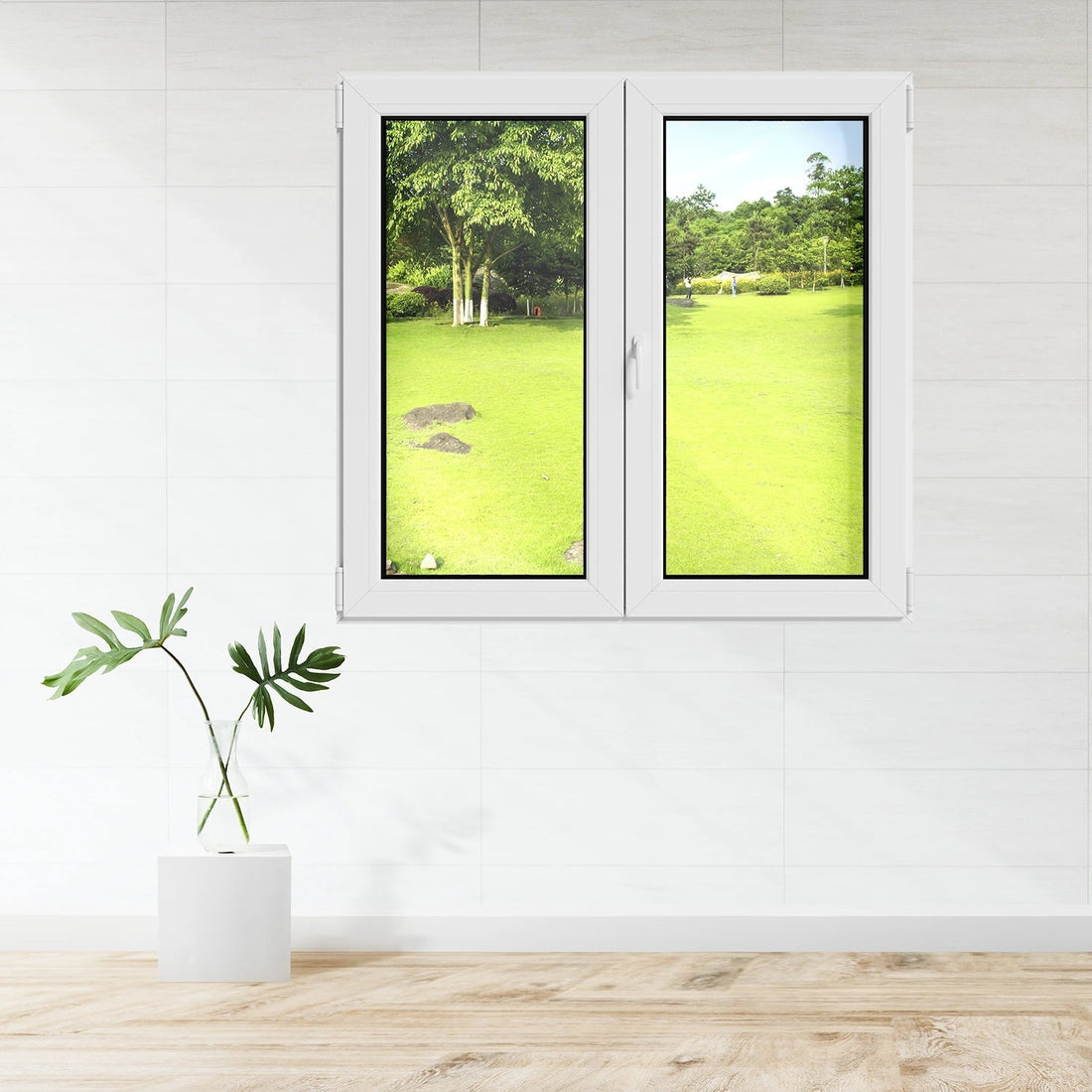 Fenêtre 2 vantaux oscillo-battant PVC blanc H.168 x L.123 cm